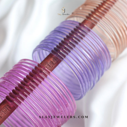 Pink, lavender, and peach jelly bangle trio — Slay Jewelers
