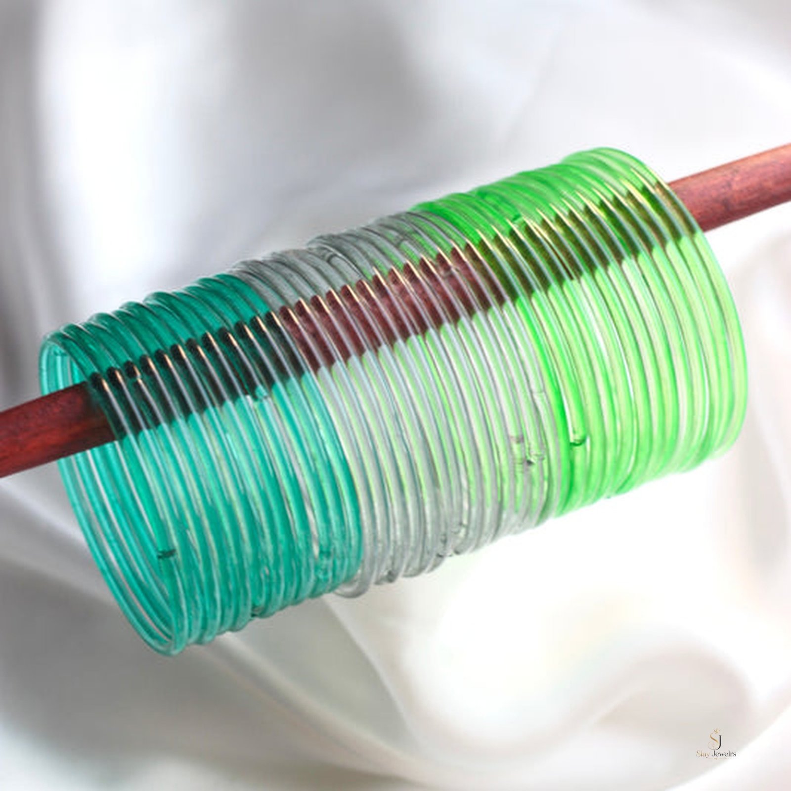 Emerald Garden Jelly Bangle Trio — Emerald, Clear & Mint - Image 3